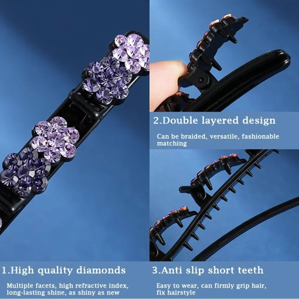 ☀️ 🇺🇸 Set of 6 Sparkling Crystal Stone Braided Hair Clips